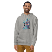 Gray hoodie with quirky slot machine design featuring diamonds and lucky 7s for players