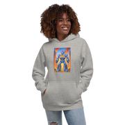 Gray hoodie with blue robot slot machine graphic, 777 design, for slot lovers and gaming fans