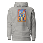 Gray hoodie with blue robot design featuring 777, perfect for slot-themed fashion lovers