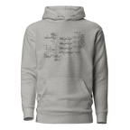 Gray hoodie with slot machine schematic design, quirky gaming apparel for players