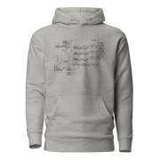 Gray hoodie with slot machine schematic design, quirky gaming apparel for players