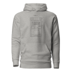 Gray hoodie with slot machine patent diagram design, FIG. 1, for players and pros