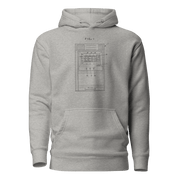 Gray hoodie with slot machine patent diagram design, FIG. 1, for players and pros