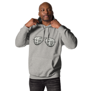 Gray hoodie with slot machine sunglasses design for casino lovers