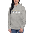 Gray hoodie with three pots of gold design, 'I ❤️ triple pots' text, slot-themed apparel