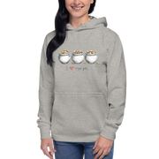 Gray hoodie with three pots of gold design, 'I ❤️ triple pots' text, slot-themed apparel