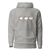 Gray hoodie with 'I ❤️ triple pots' and three pots of gold design, slot-themed apparel
