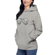Gray hoodie with slot machine-themed sunglasses design for quirky casino fashion