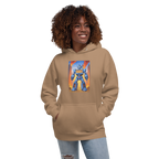 Tan hoodie with robot slot machine graphic, 777 design, quirky gaming apparel for players