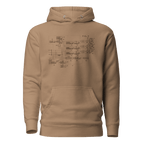 Tan hoodie with vintage slot machine schematic diagram, perfect for casino enthusiasts and gaming fans