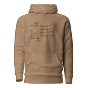 Tan hoodie with vintage slot machine schematic diagram, perfect for casino enthusiasts and gaming fans