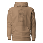 Tan hoodie with vintage slot machine diagram print, FIG. 1, for casino enthusiasts and players