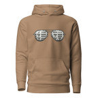 Tan hoodie with slot machine-themed aviator sunglasses design, featuring 7s and BAR symbols.