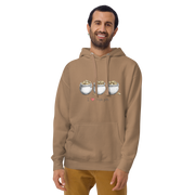 Man wearing brown hoodie with 'I ♥ triple pots' and three pots of gold design