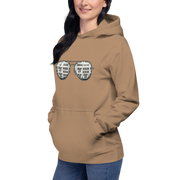 Tan hoodie with slot machine sunglasses graphic, perfect for casino lovers and gaming fans