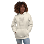 Woman wearing slot machine patent design hoodie, quirky gaming apparel for players and professionals