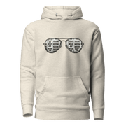 Beige hoodie with slot machine-themed aviator glasses design, featuring 7s and BAR symbols.