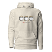 Beige hoodie with 'I ❤️ triple pots' design featuring three pots of gold coins, perfect for slot enthusiasts.