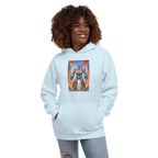 Light blue hoodie with robot slot machine graphic, 777 design, for slot fans and players