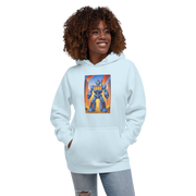 Light blue hoodie with robot slot machine graphic, 777 design, for slot fans and players