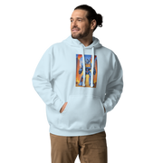 Light blue hoodie featuring a robot with 777 slot machine design, perfect for casino and gaming fans