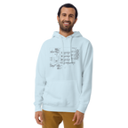 Light blue hoodie with slot machine circuit diagram design for players and pros