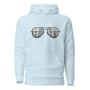 Light blue hoodie with slot machine-themed aviator sunglasses design, perfect for casino lovers