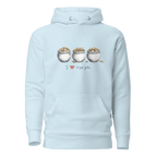 Light blue hoodie with 'I ❤️ triple pots' graphic, featuring three pots of gold coins, perfect for slot lovers.