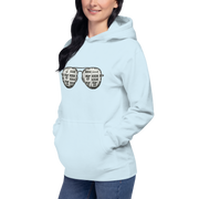 Light blue hoodie with slot machine sunglasses graphic, quirky casino-themed apparel for players