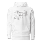 White hoodie with vintage slot machine schematic diagram, perfect for casino enthusiasts and tech lovers
