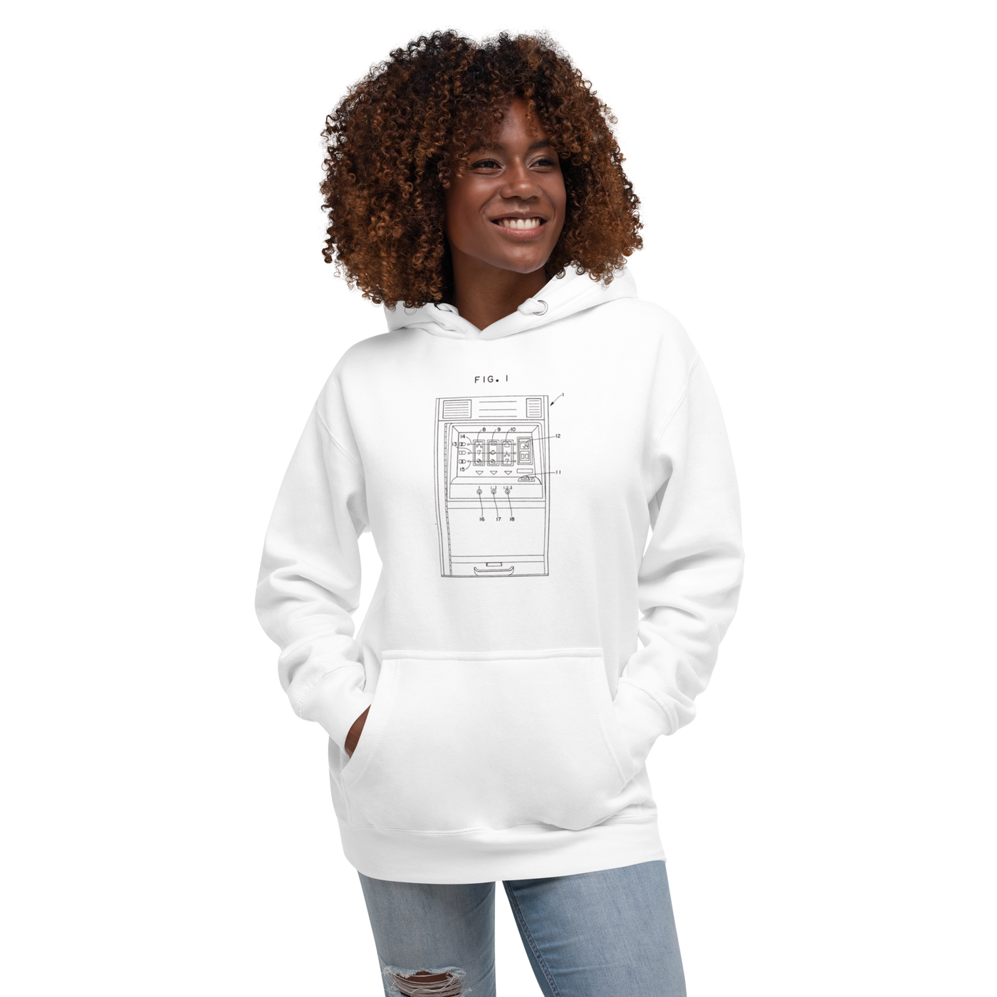 White hoodie with slot machine diagram design for players and professionals