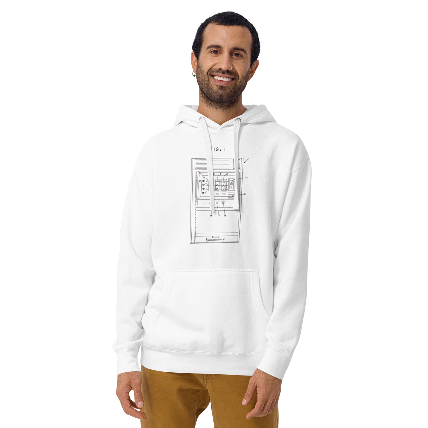 White hoodie with slot machine blueprint design for players and professionals