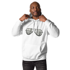 White hoodie with slot machine sunglasses design for players and pros