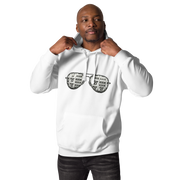 White hoodie with slot machine sunglasses design for players and pros