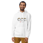 White hoodie with 'I ❤️ triple pots' graphic, featuring three pots of gold coins, perfect for slot lovers.