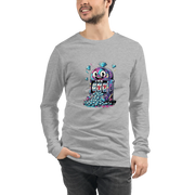 Gray long-sleeve shirt with quirky slot machine design featuring lucky 7s and diamonds