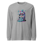 Gray long-sleeve shirt with colorful slot machine graphic featuring lucky 7s and diamonds