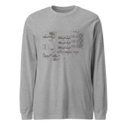 Gray long-sleeve shirt featuring a detailed slot machine patent diagram, perfect for casino enthusiasts and tech lovers.