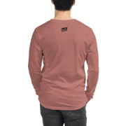 Back view of man wearing dusty rose long sleeve shirt with small Slot Cloth logo, ideal for slot enthusiasts