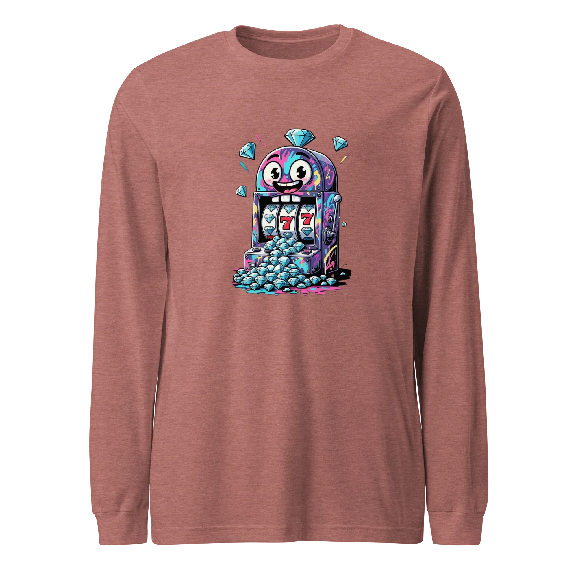 Fun slot machine graphic tee with lucky 7s and diamonds, perfect for casino lovers and gaming fans