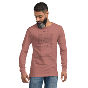 Man wearing pink long-sleeve shirt with slot machine diagram design, ideal for players and professionals.