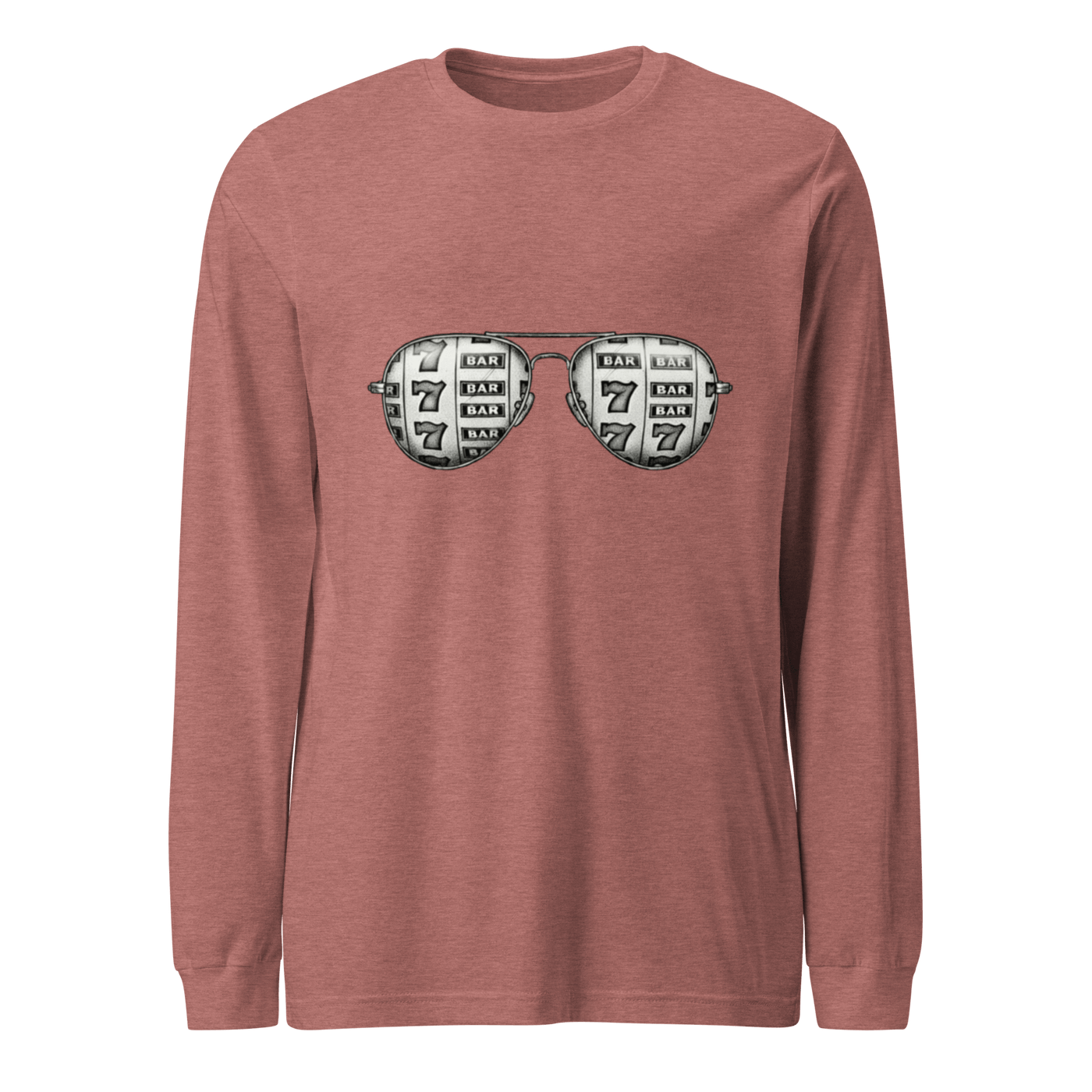 Slot-themed long sleeve shirt with aviator glasses design featuring 7s and BAR symbols