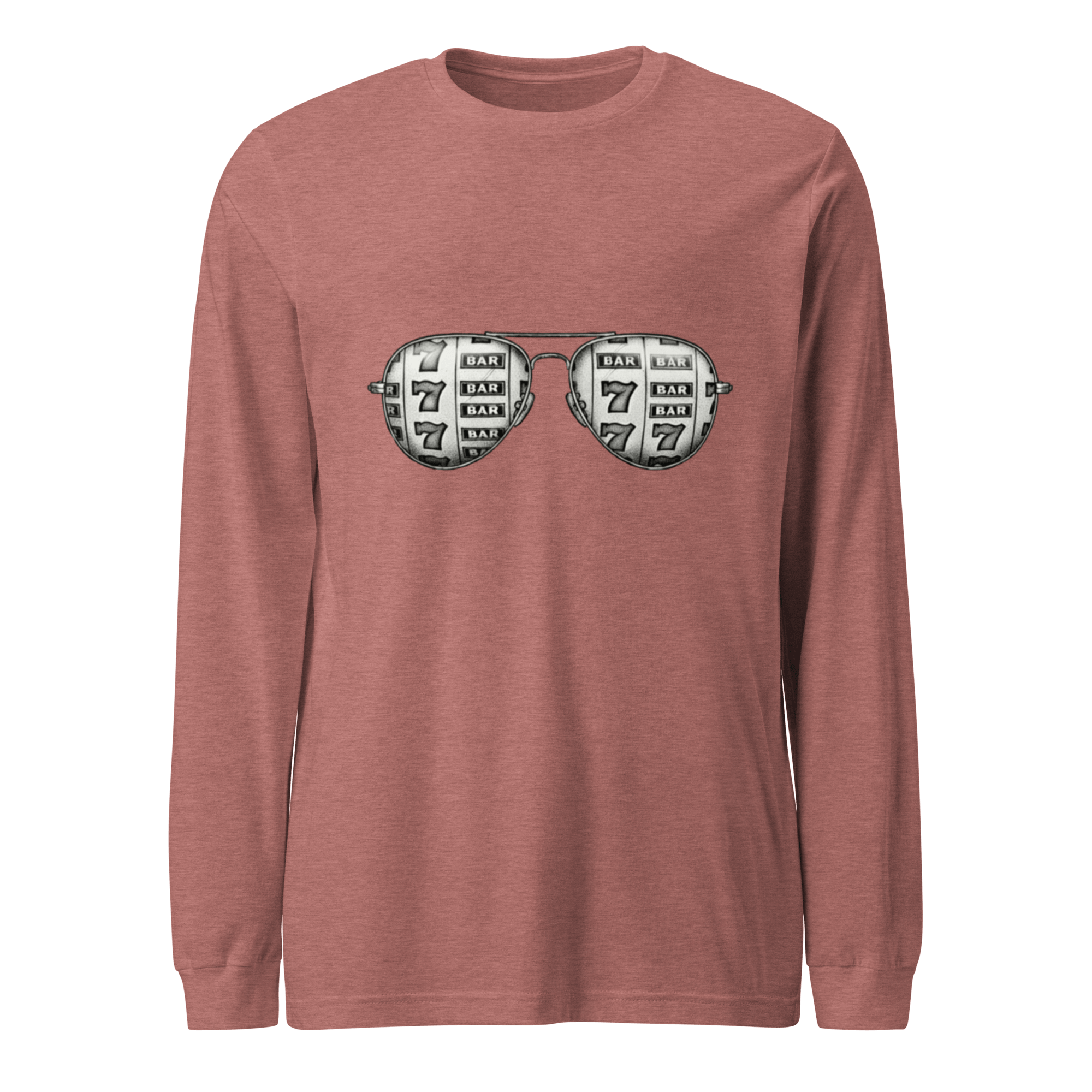 Slot-themed long sleeve shirt with aviator glasses design featuring 7s and BAR symbols