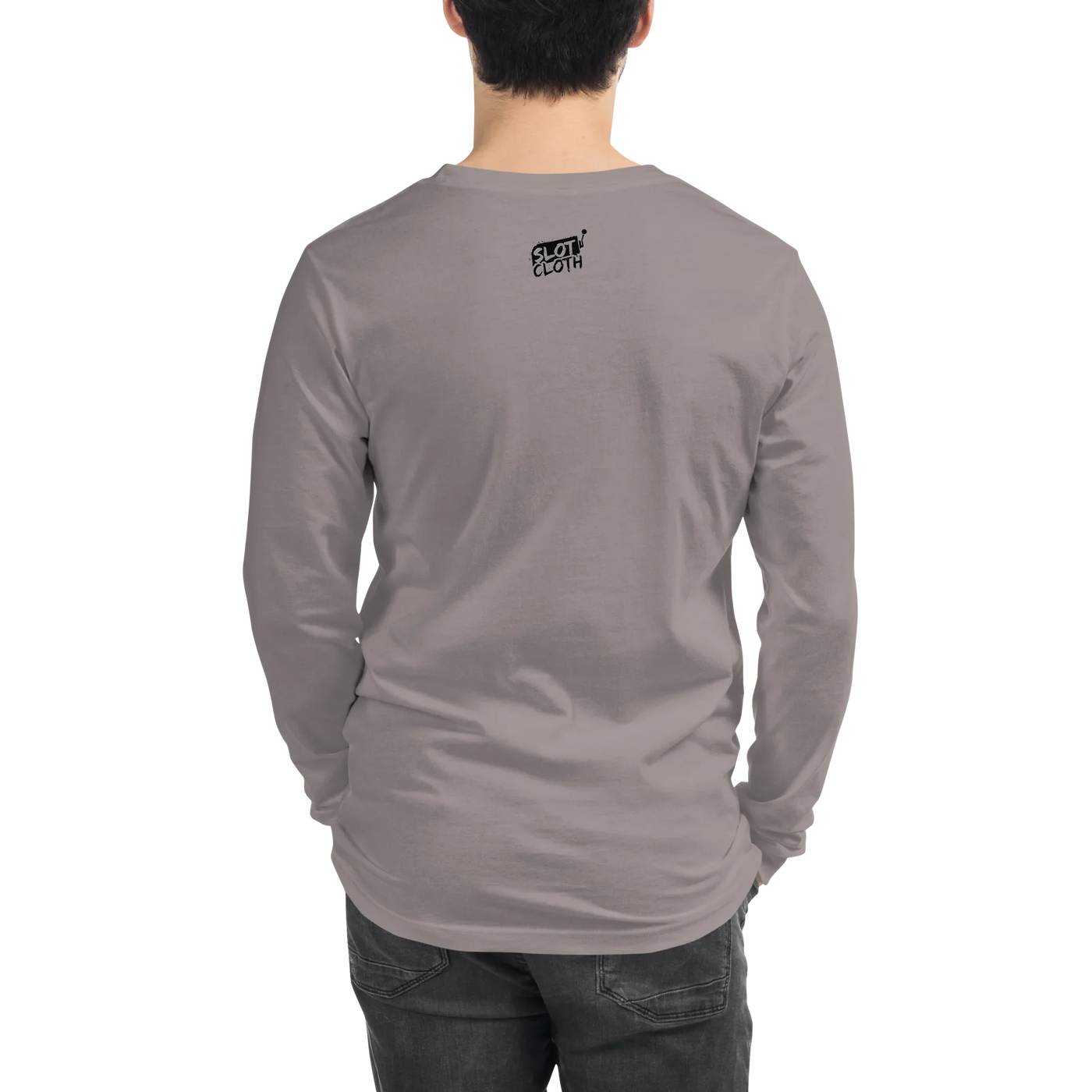 Gray long-sleeve shirt with Slot Cloth logo on back, styled for players and professionals