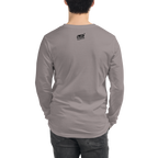 Gray long sleeve shirt with Slot Cloth logo on back, casual slot-themed apparel for players