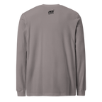 Gray long sleeve t-shirt with Slot Cloth logo on back, casual slot-themed apparel for players
