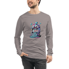 Gray long-sleeve shirt with colorful slot machine graphic featuring lucky 7s and diamonds, perfect for casino lovers.