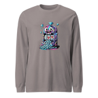 Gray long sleeve shirt with colorful slot machine graphic, lucky 7s, and diamonds for casino fans