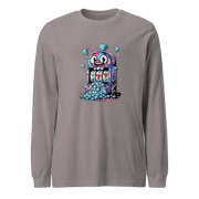 Gray long sleeve shirt with colorful slot machine graphic, lucky 7s, and diamonds for casino fans