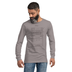 Man wearing gray long-sleeve shirt with slot machine diagram design, ideal for casino enthusiasts.